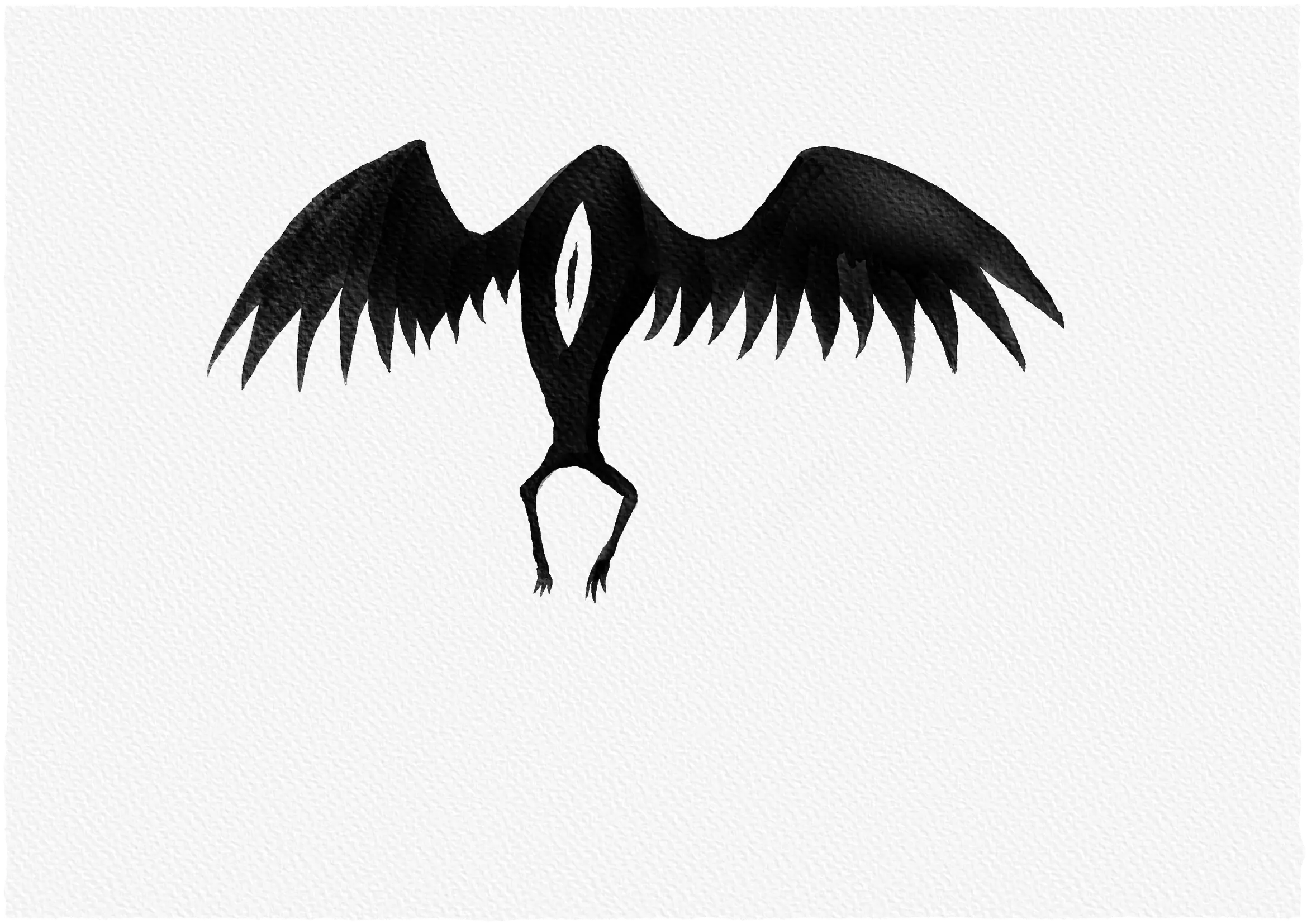 a black, winged creature with only one eye, it has a pair of arms at the bottom of its body.