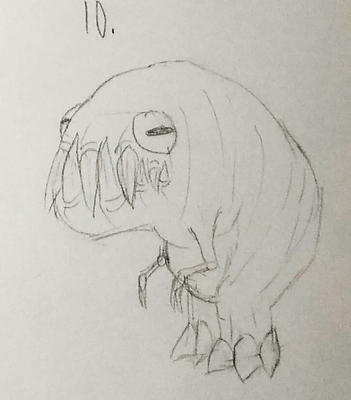 a chubby, bipedal creature with large, sharp teeth, small, skinny forelimbs, stubby hind legs, and big, bulging eyes.